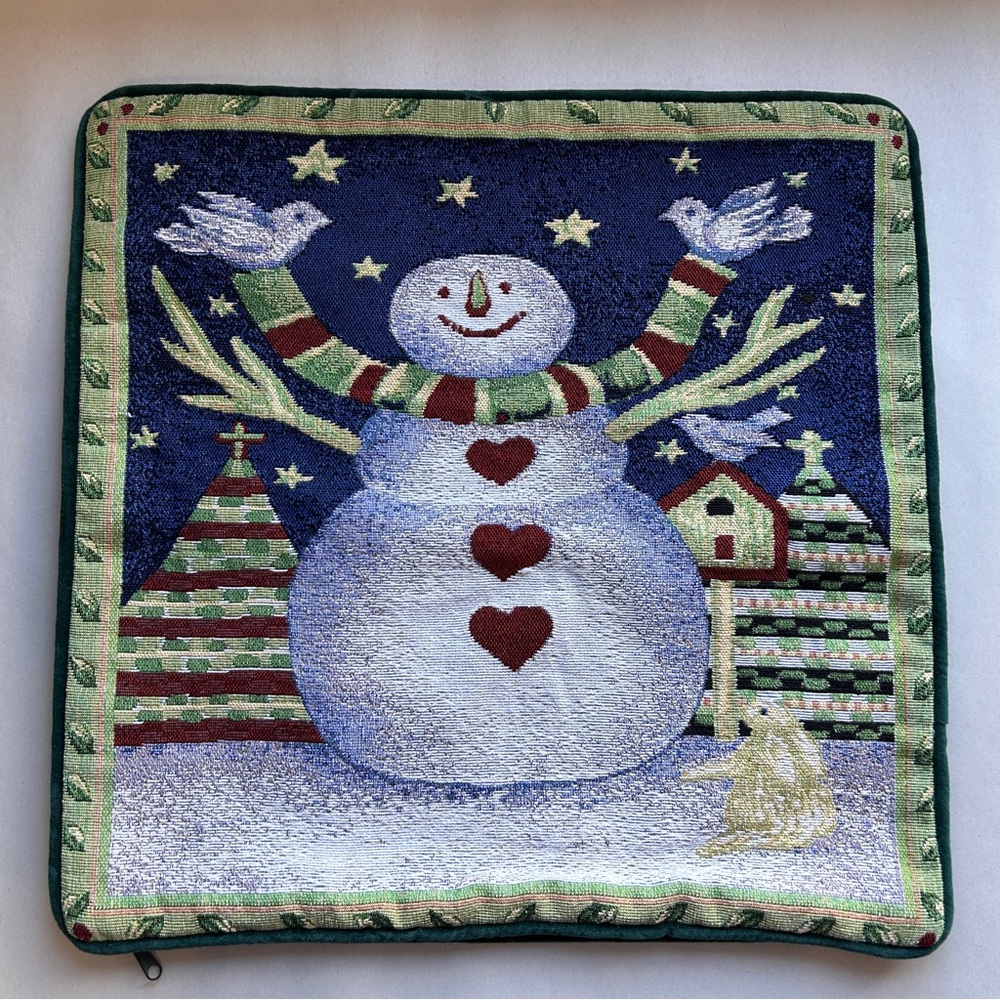 Festive Snowman Holiday Tapestry 16x16 Throw Pillow Cover Winter Primative